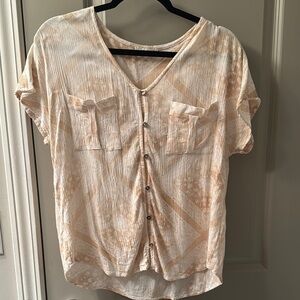 Maurices Pink Gold Short Sleeve Button Down Shirt